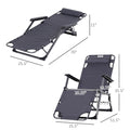 Outsunny Folding Chaise Lounge Chair For Outside, 2 In 1 Tanning Chair With Pillow & Pocket, Adjustable Pool Chair For Beach, Patio, Lawn, Deck, Gray Grey Metal