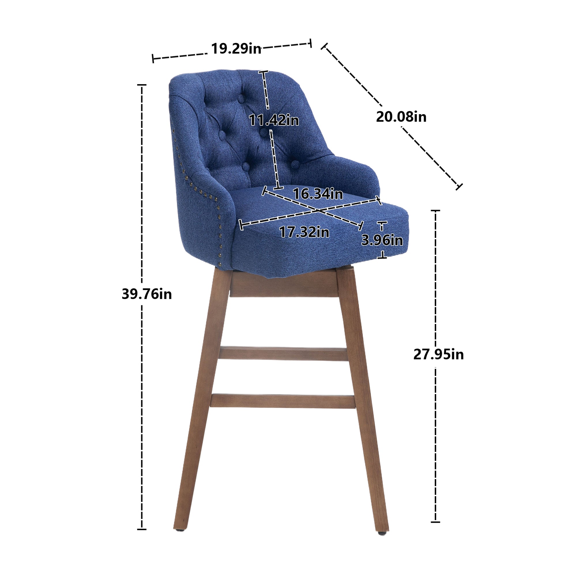 Coolmore Bar Stools Set Of 2 Counter Height Chairs With Footrest For Kitchen, Dining Room And 360 Degree Solid Wood Legs Swivel Bar Stools Set Of 2 Navy Linen Navy Foam Linen