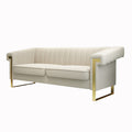 Fx P81 Cw2 Sofa Modern Cream Velvet Sofa With Gold Accents Sleek Channel Tufted Upholstery, 3 Seat Couch For Living Room And Office Decor Temu Suitable Cream White Velvet 3 Seat