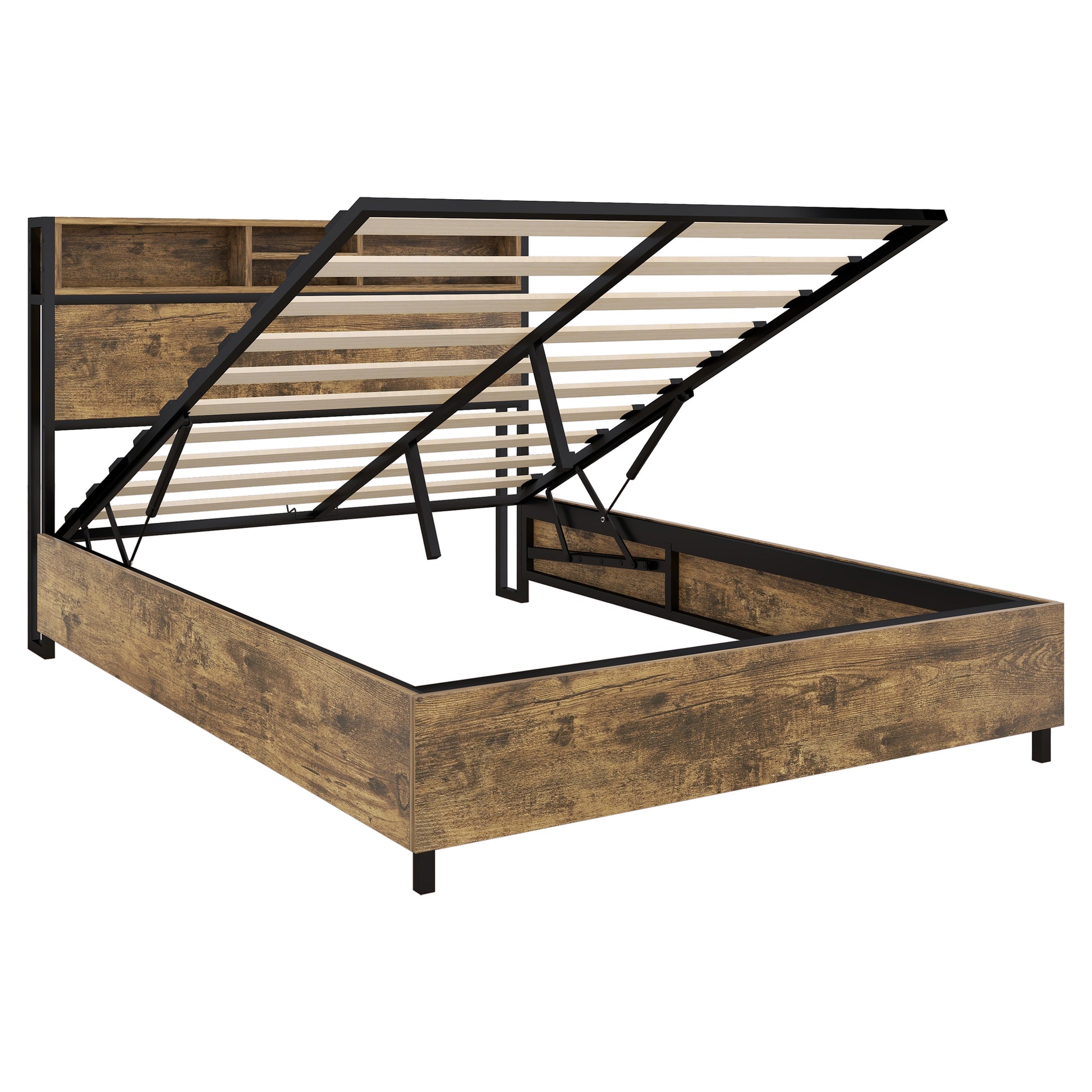 Metal Platform Bed With Underneath Storage, Led And Usb Ports, Full, Black Full Black Mdf Metal