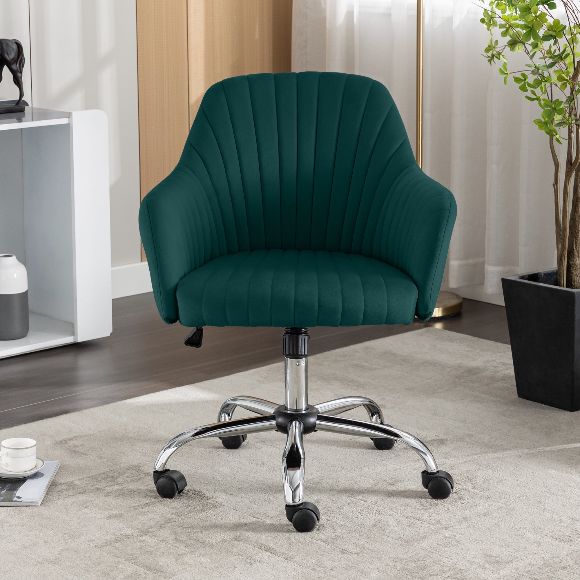 Accent Chair Modern Home Office Leisure Chair With Adjustable Velvet Height And Adjustable Casters Green Green Cotton Velvet
