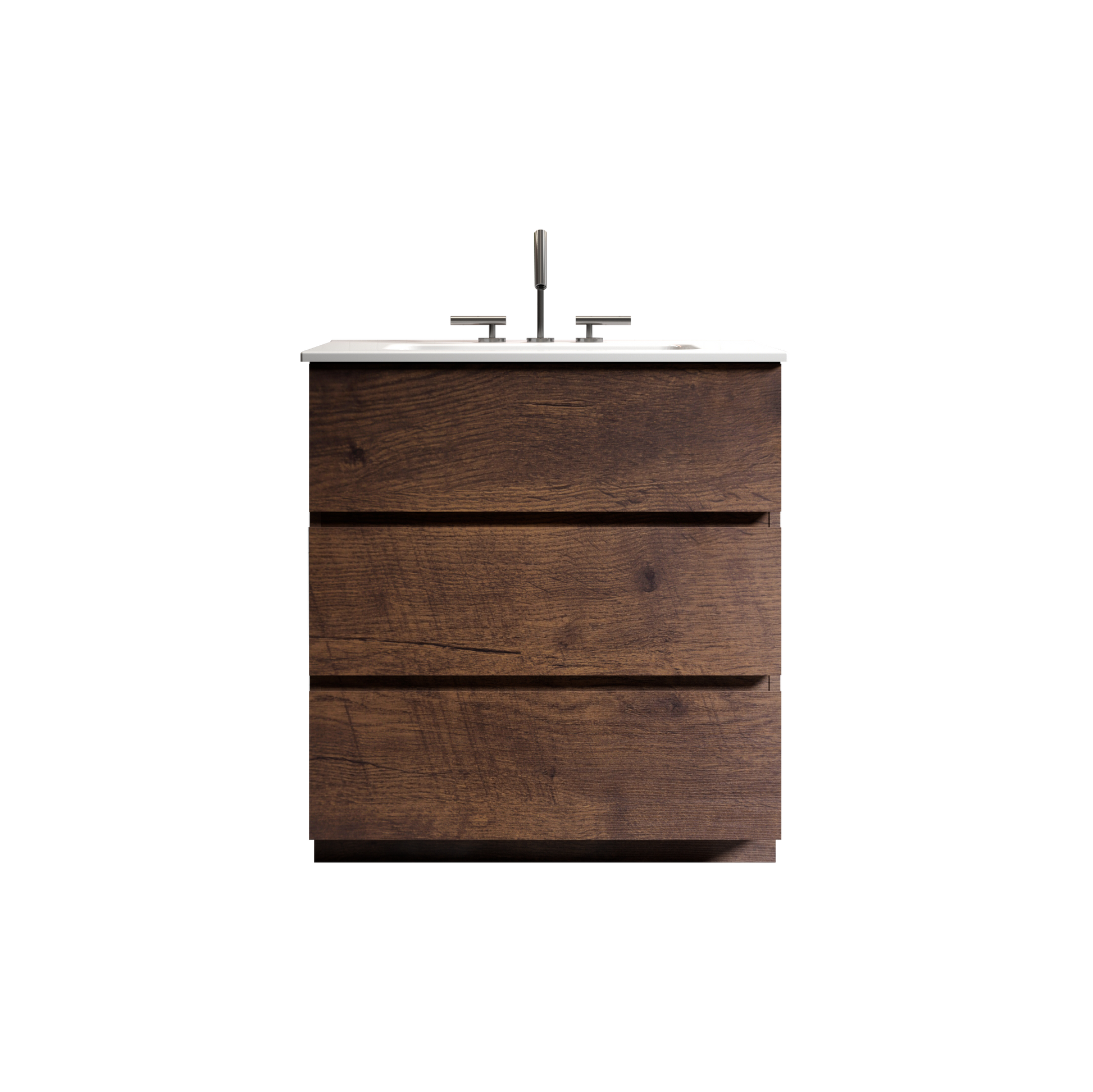 Tia 30" Walnut Bathroom Vanity With Sink With 3 Faucet Holes, Large Storage Freestanding Bathroom Vanity For Modern Bathroom, One Piece White Sink Basin Without Drain And Faucet, Pre Assemble White