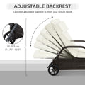 Outsunny Wicker Outdoor Chaise Lounge, 5 Level Adjustable Backrest Pe Rattan Pool Lounge Chair With Wheels, Cushion & Headrest, Dark Coffee And Cream White Colorful Rattan