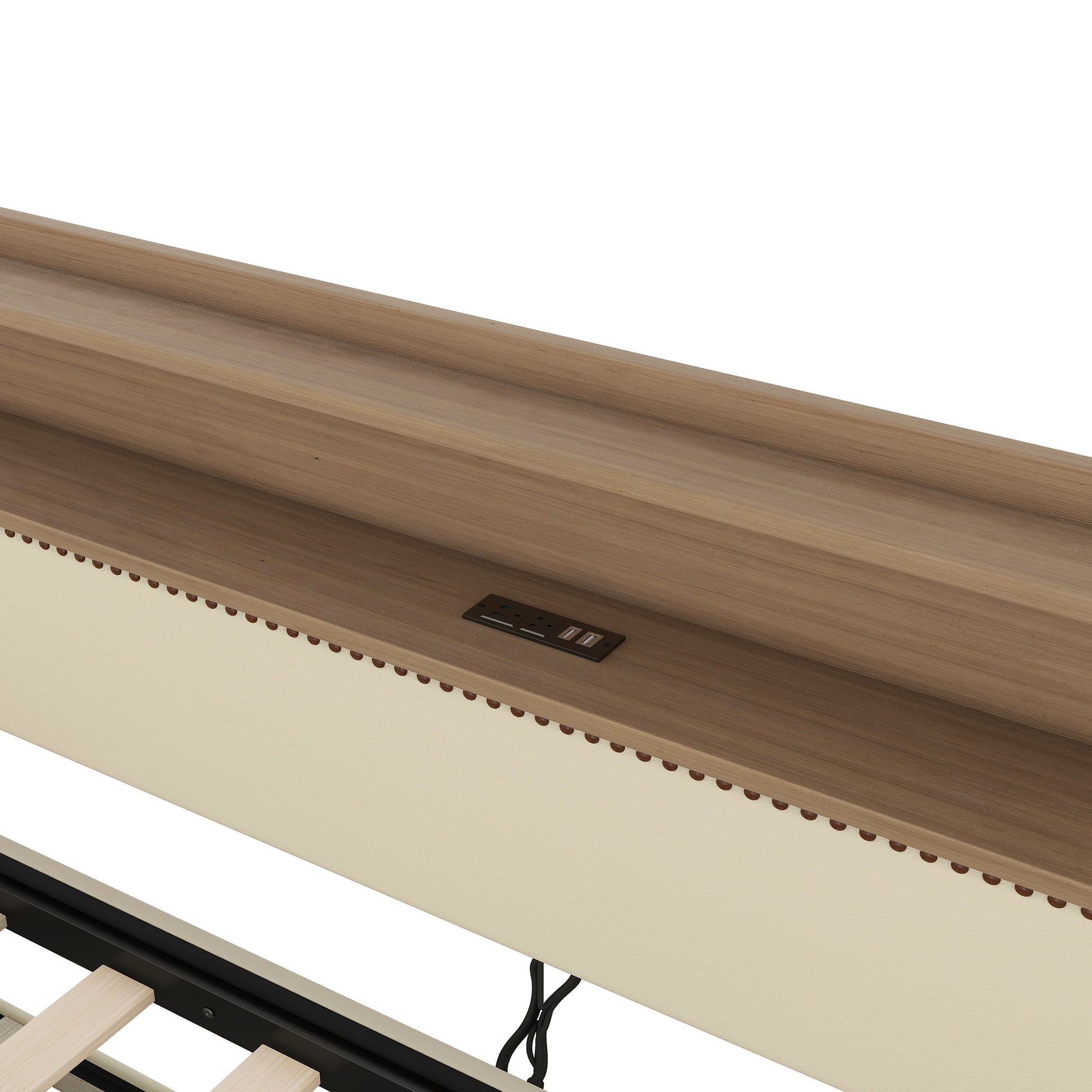 Twin Size Daybed With Trundle, Upholstered Daybed With Charging Station And Led Lights, Beige Expect Arrive Date:May 20Th. Twin Beige Pu Leather