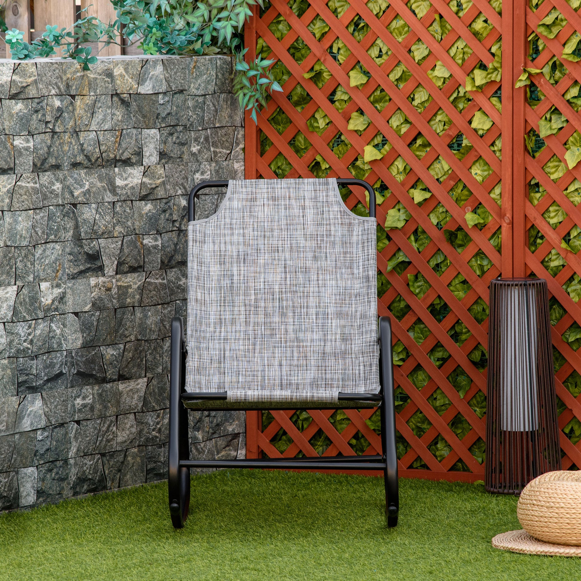 Outsunny Garden Rocking Chair, Outdoor Indoor Sling Fabric Rocker For Patio, Balcony, Porch, Grey Gray Steel