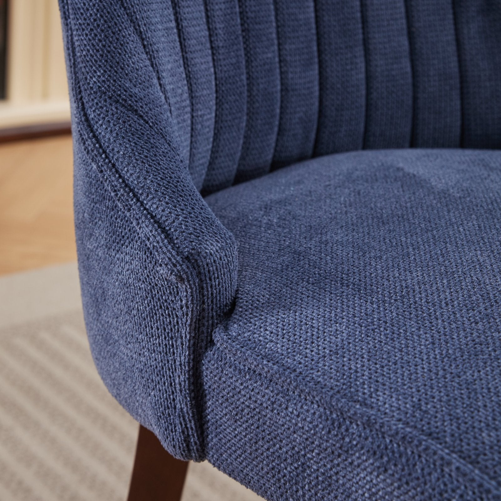 Rayon Cloth Flocking Linen Dining Chairs Channel Kitchen Dinner Chair Comfy Fabric Upholstered Accent Chair For Dining Room With Curved Solid Wood Legs,Set Of 2 Blue , Sw1847Bl Blue Light Brown Dining Room American Design,American Traditional Dining