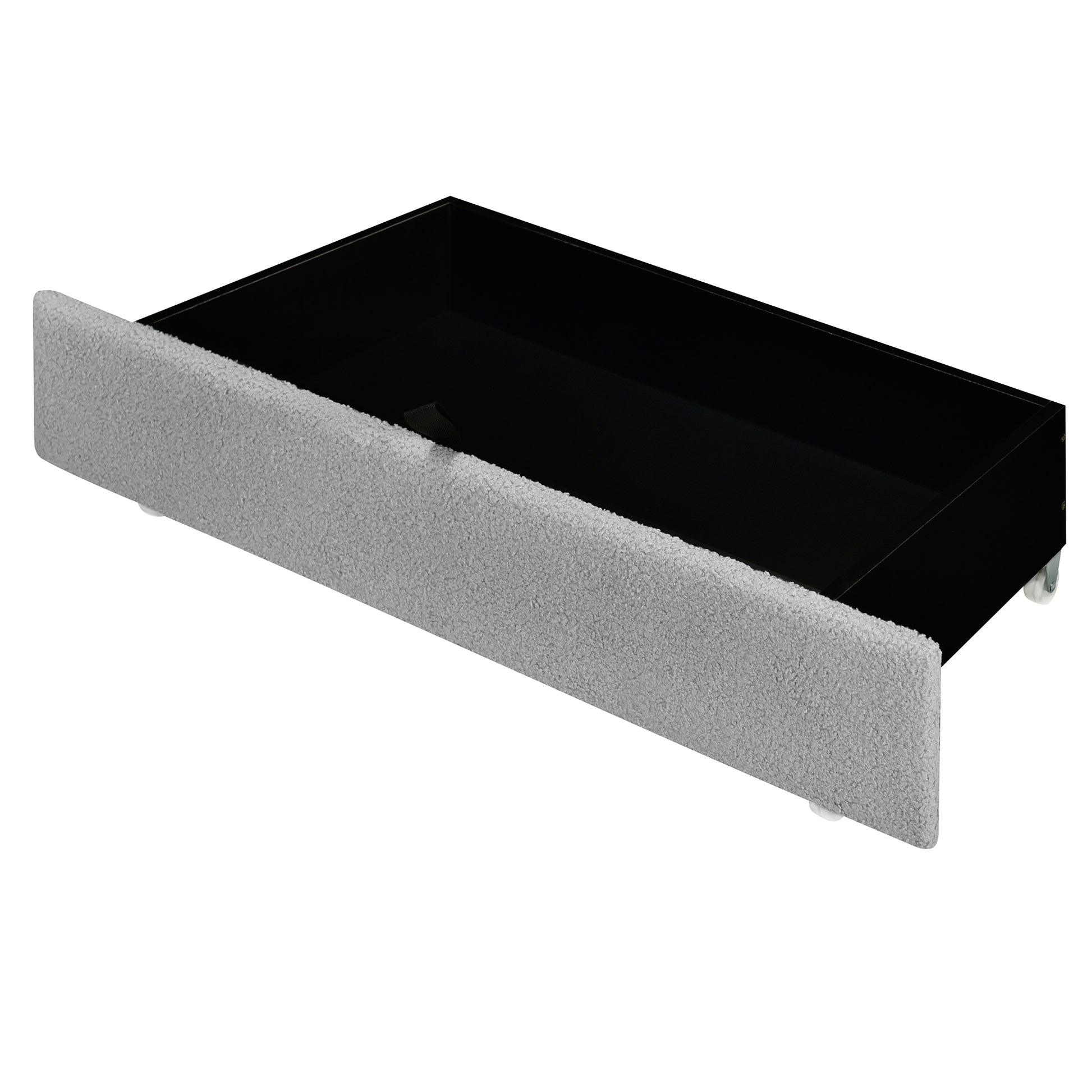 Queen Size Upholstered Platform Bed With Led Frame, With Twin Xl Size Trundle And 2 Drawers, Teddy Fleece, Gray Gray Fleece