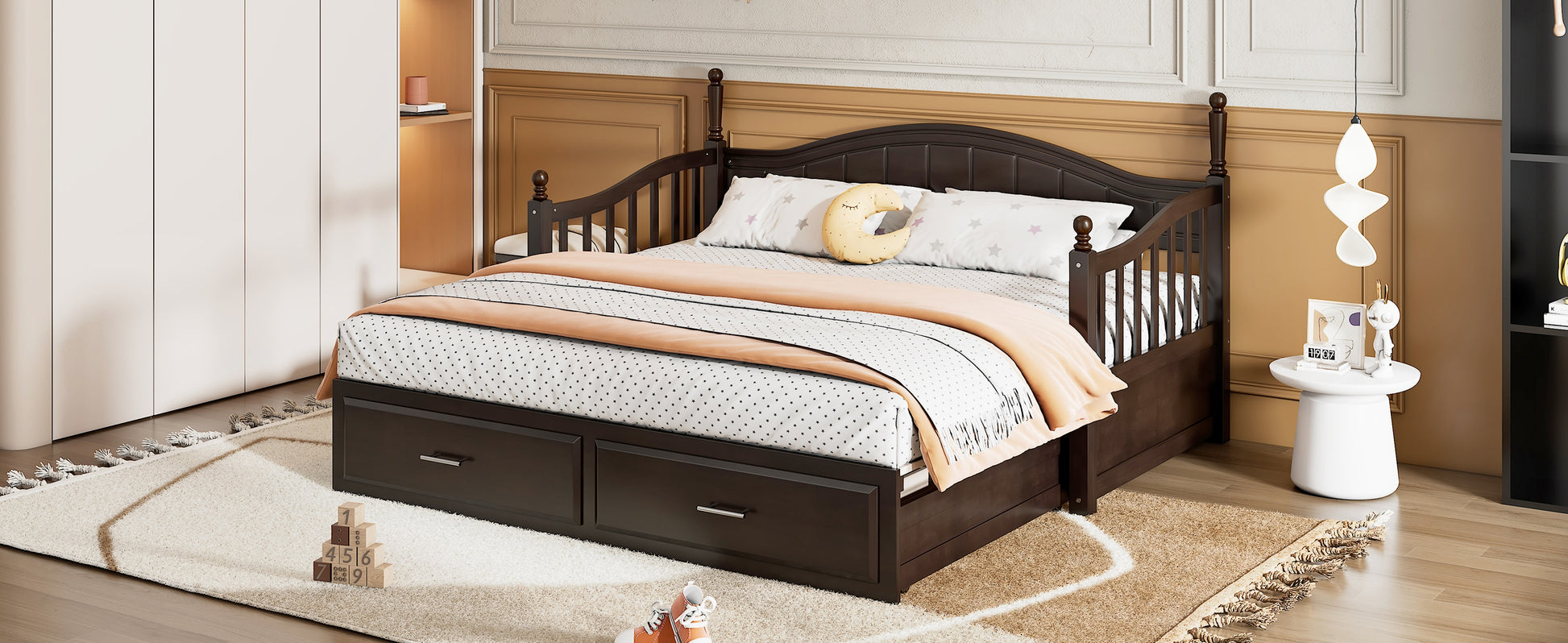 Wooden Twin Size Daybed With Twin Size Trundle, Extendable Daybed With Two Storage Drawers, Espresso Expected Arrival Time:9.12 Twin Espresso Wood