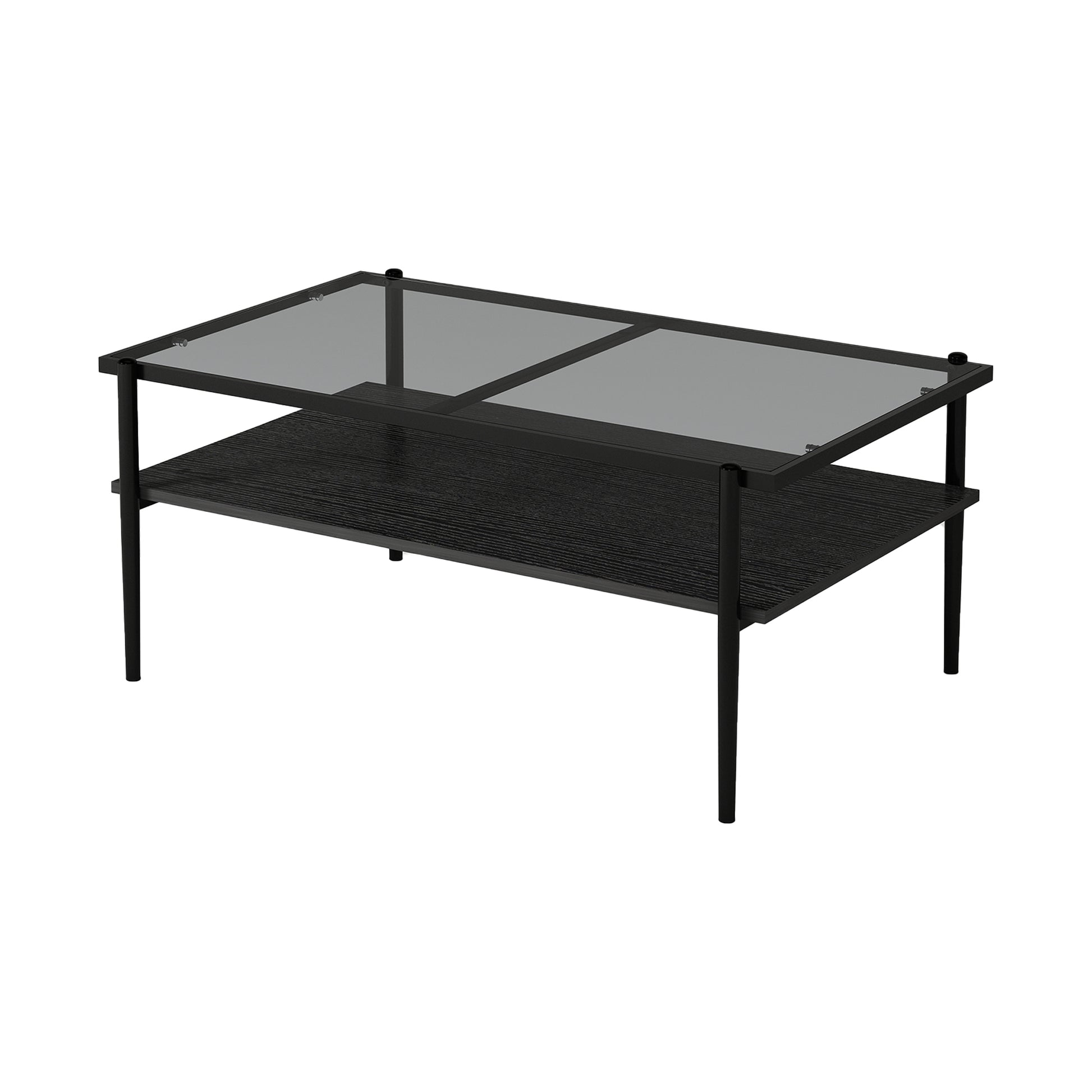 Rectangle Coffee Table With Gray Tempered Glass Top And Black Legs,Modern Table For Living Room Gray Tempered Glass