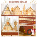 Homcom Christmas Advent Calendar, Light Up Table Xmas Wooden Bus Holiday Decoration With Countdown Drawer, Santa Claus Street House, For Kids And Adults Red Plywood