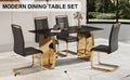 Table And Chair Set,Modern Rectangular Table With 0.4 Inch Black Patterned Tabletop And Gold Legs, Suitable For Kitchen, Dining Room, And Living Roomcomfortable Pu Seats,Perfect For Dinner, Meet Black Seats 4 Sintered Stone