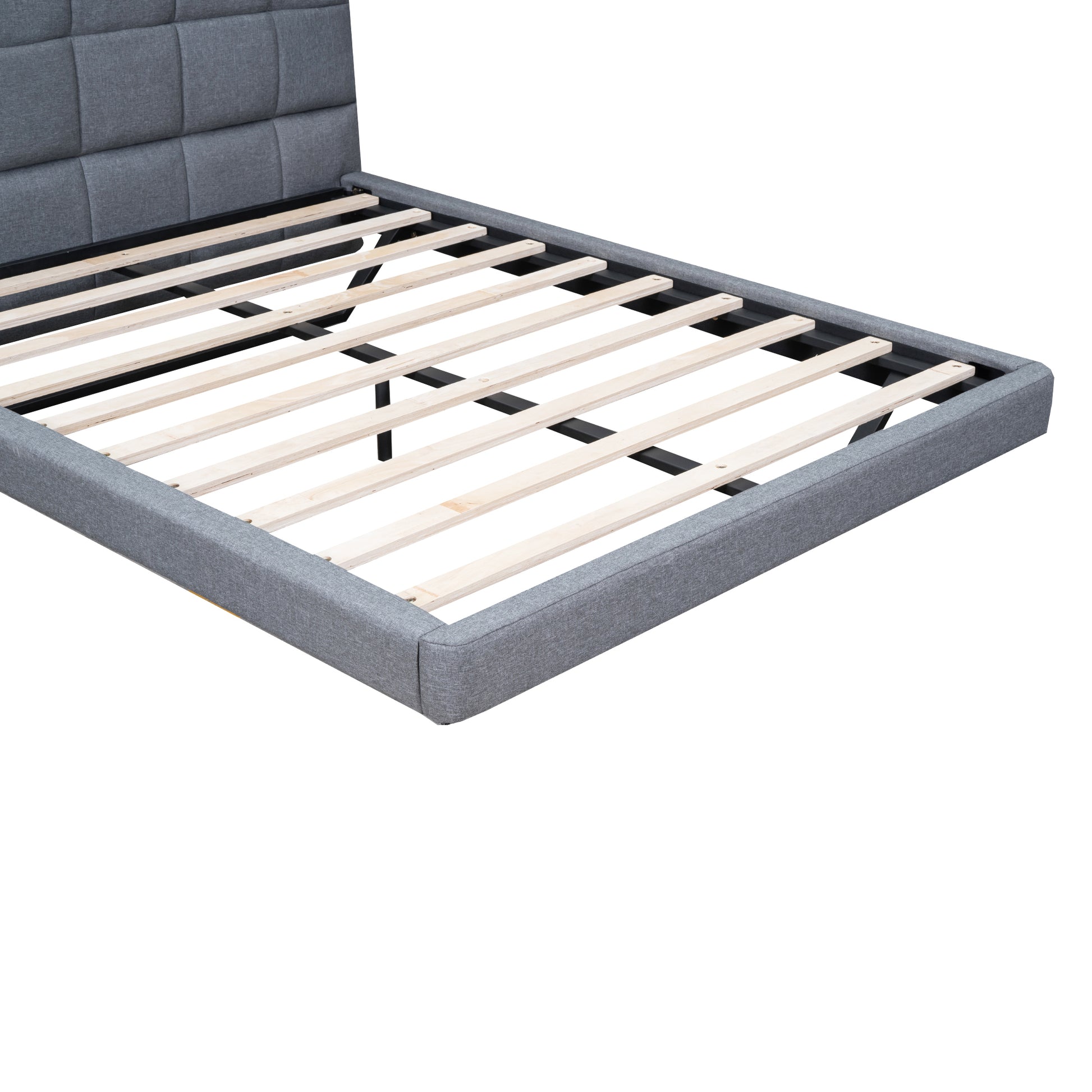 Full Size Upholstered Platform Bed With Led Lights,Usb Ports And Outlets,Linen Fabric,Gray Full Gray Wood Metal