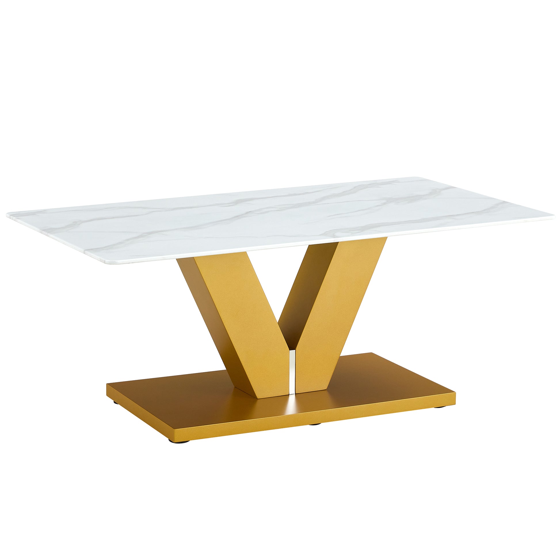 Modern Minimalist Coffee Table. Tempered Glass With Stickers Tabletop,Golden Mdf Pillars. Suitable For Living Room And Dining Room Gold Mdf Glass