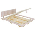 Queen Size Upholstered Floating Bed With Led Light And Usb Port, Velvet, Pink, Hydrualic Platform Bed Queen Pink Velvet