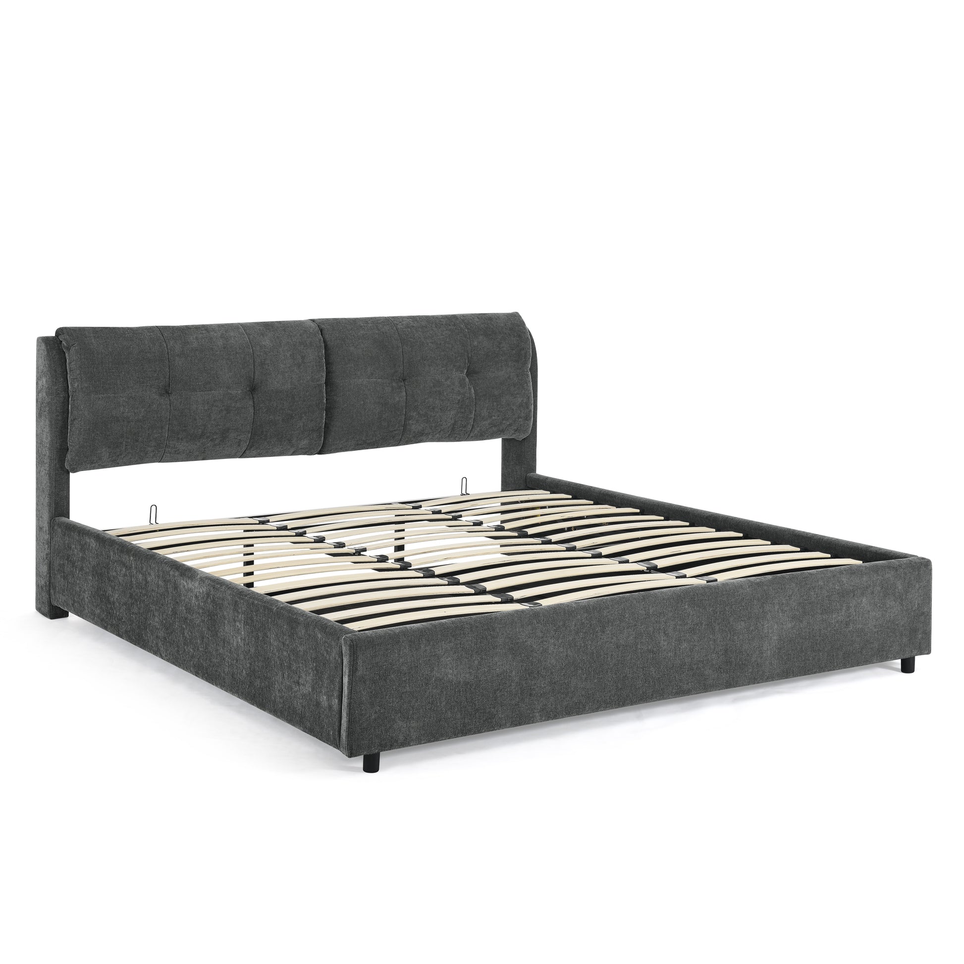 King Size Storage Upholstered Hydraulic Platform Bed With Integrated Headboard, Chenille Fabric, Gray King Gray Bedroom Luxury,Modern Chenille Chenille