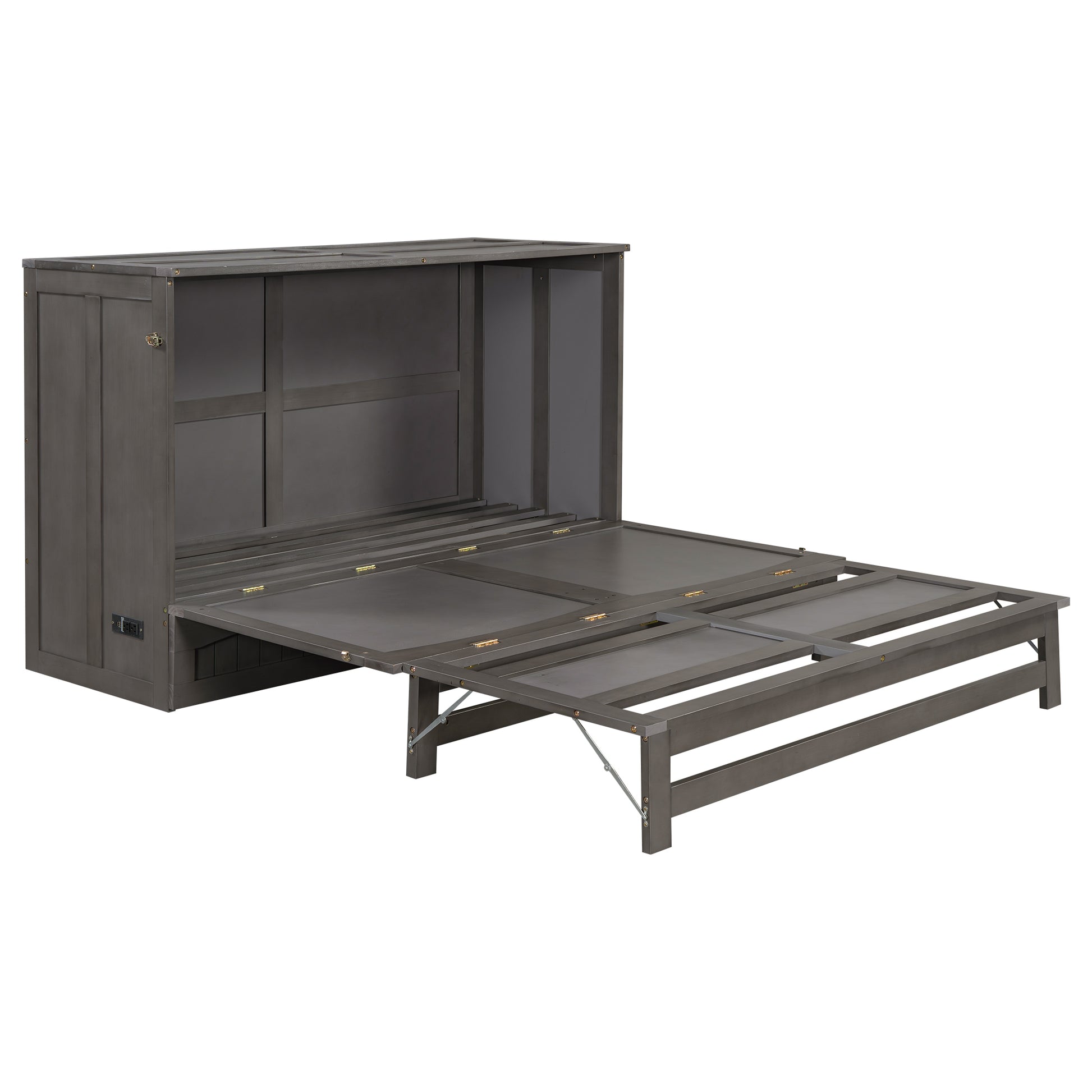 Queen Size Murphy Bed With Built In Charging Station, Antique Grey Box Spring Not Required Queen Antique Gray Wood Pine Wood