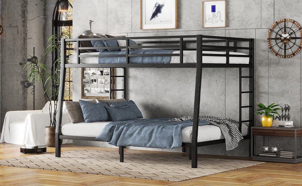 Metal Full Xl Over Queen Bunk Bed For Teens And Adults,Space Saving Noise Reduced No Box Spring Needed Expect Arrive Date 2024 6 27 Full Xl Black Metal
