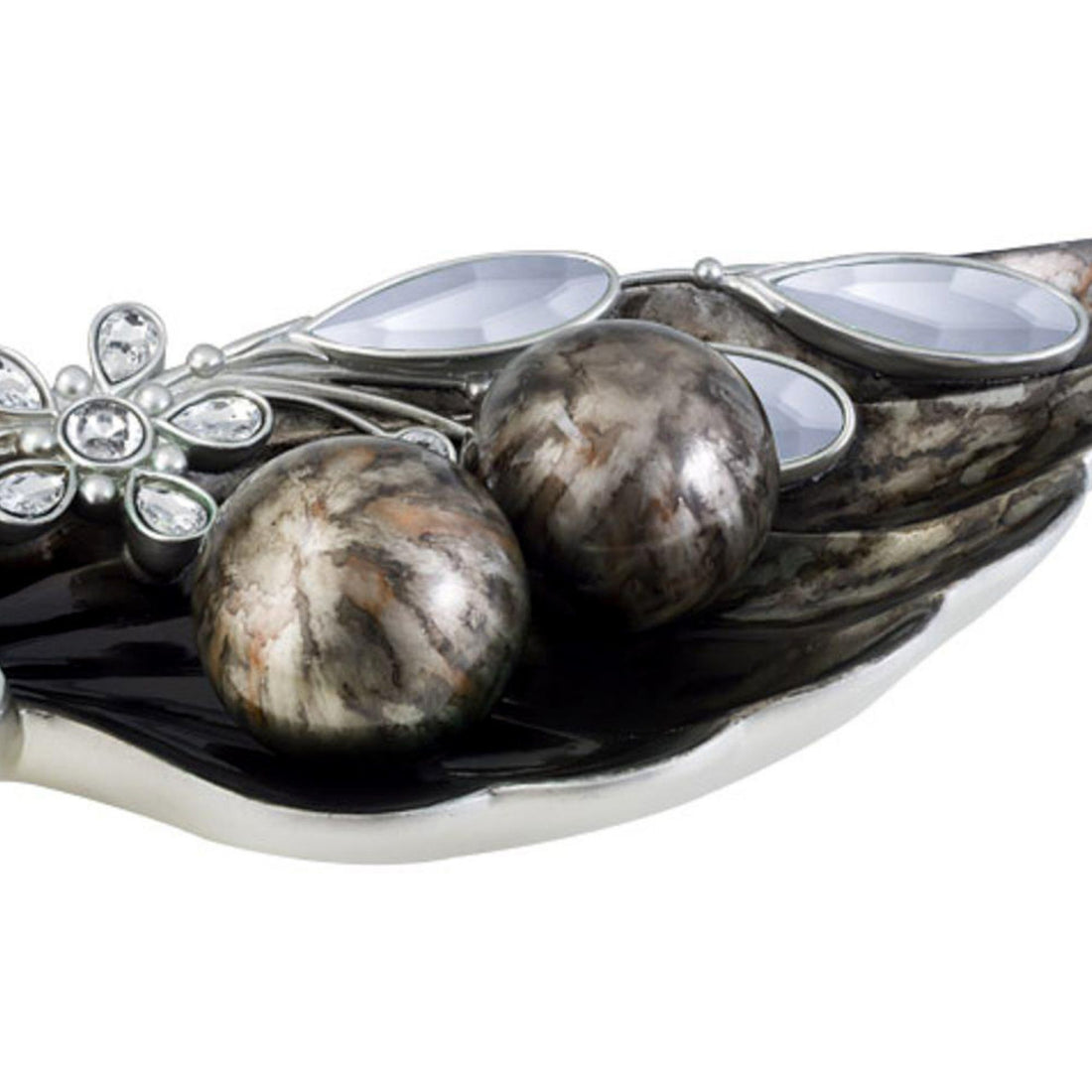 21.25" Long Polyresin Decorative Bowl "Balleria" W Black Finish And Gold Design Black Polyresin