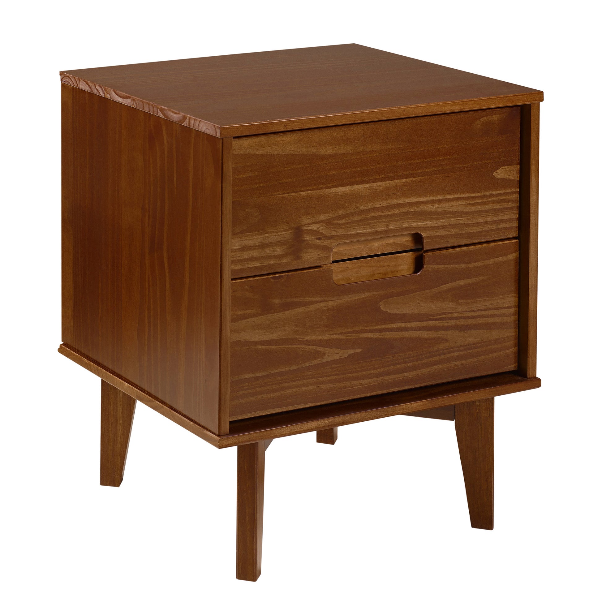 Mid Century Modern 2 Drawer Solid Wood Nighstand With Cutout Handles Walnut Walnut Mdf Pine
