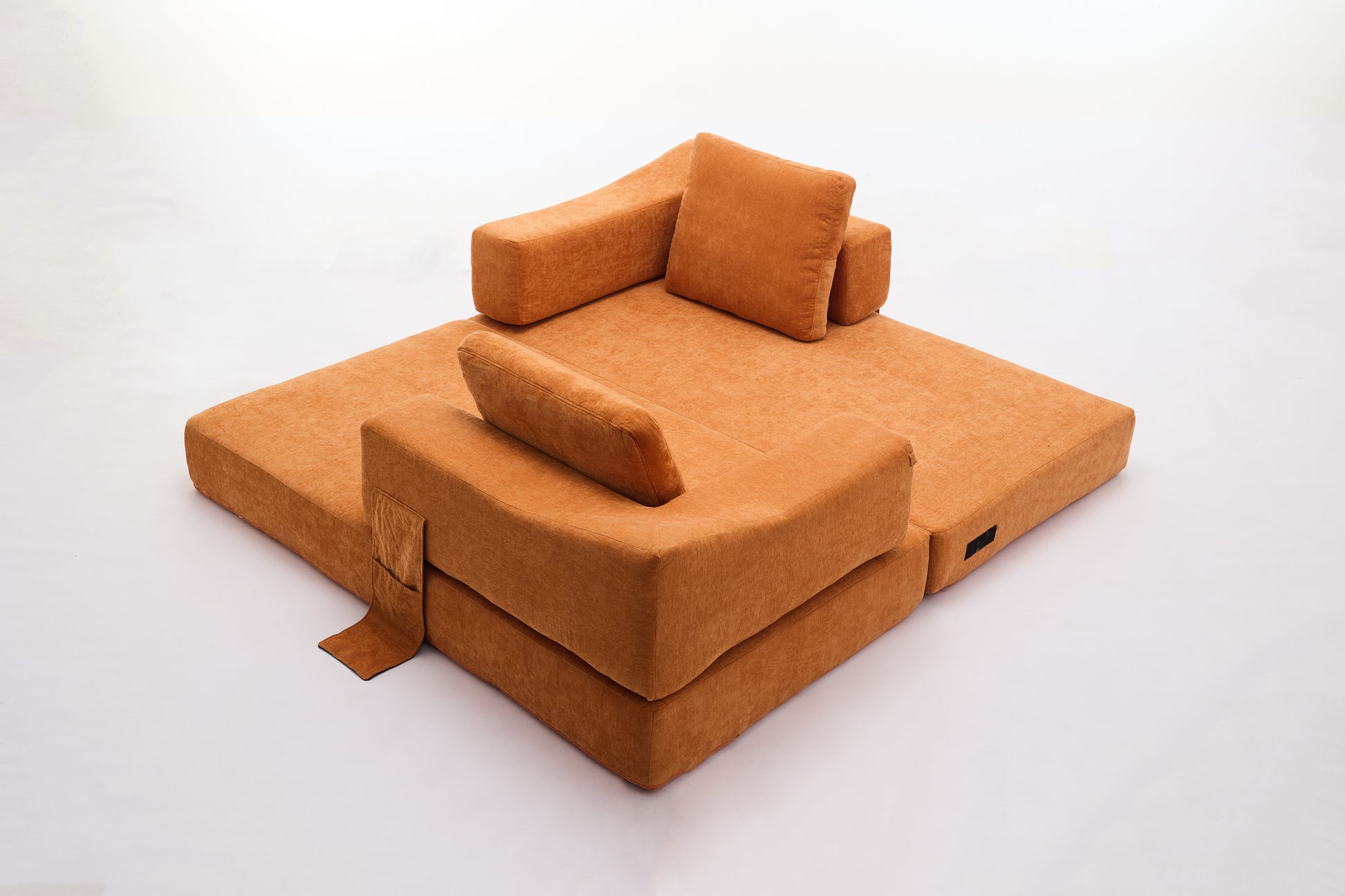 Modern Minimalist Sofa, Fold Out Sofa Bed, Convertible Chair Floor Couch & Sleeping Mattress For Living Room, Bedroom, Apartment, Removable Backrest, Orange Orange Chenille Soft Vintage Chenille 2 Seat