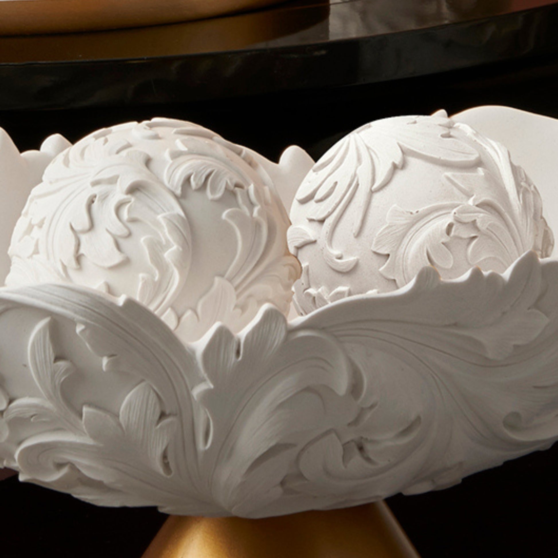 8.75" Alba White Gold Baroque Scroll Bowl W Spheres Gold Polyresin