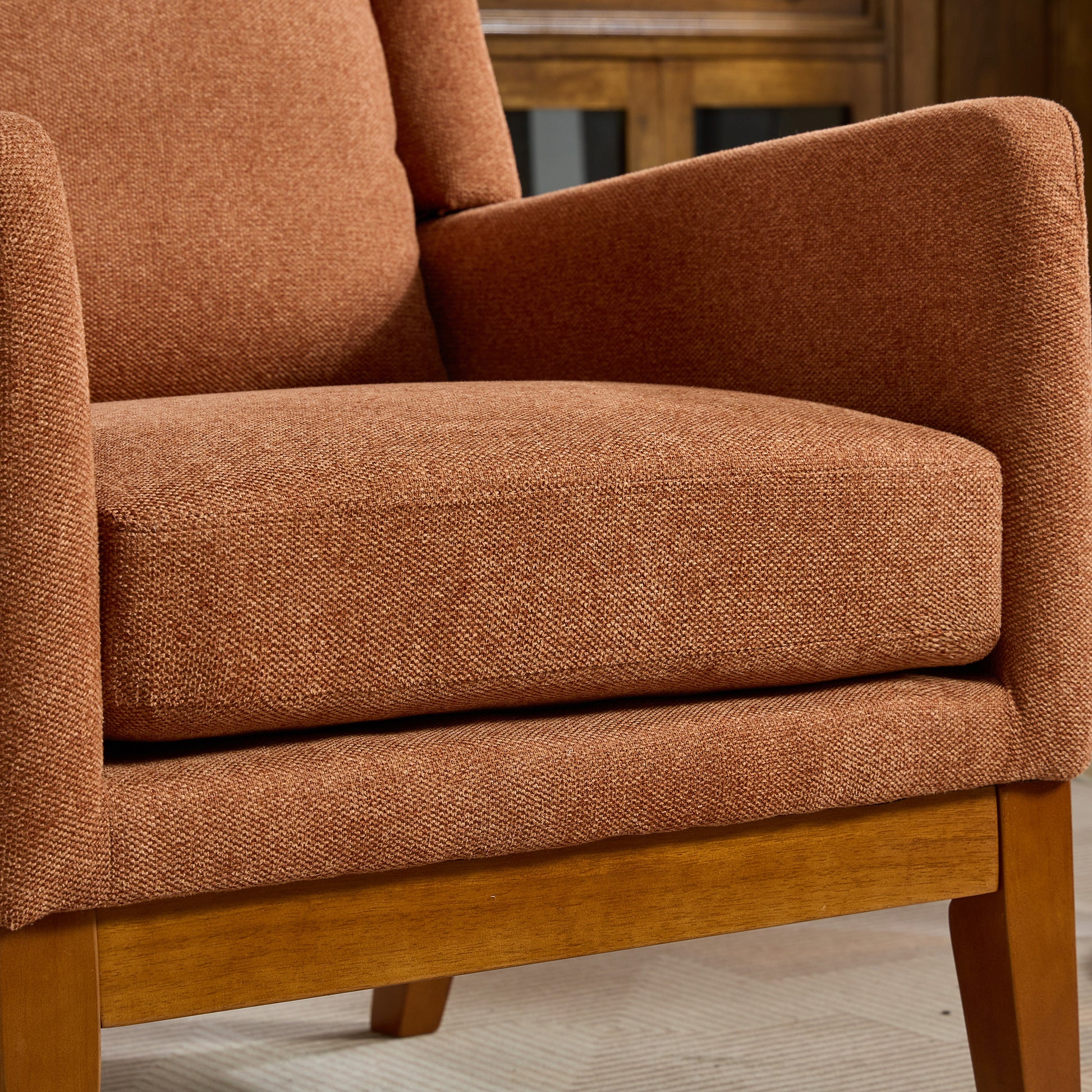 26.18" Wide Modern Accent Chair,Polyester Blend High Back Reading Chair ,Upholstered Armchair Club Chair,Single Sofa With Wood Legs For Living Room,Bedroom,Reading Room,Office,Orange Orange Foam