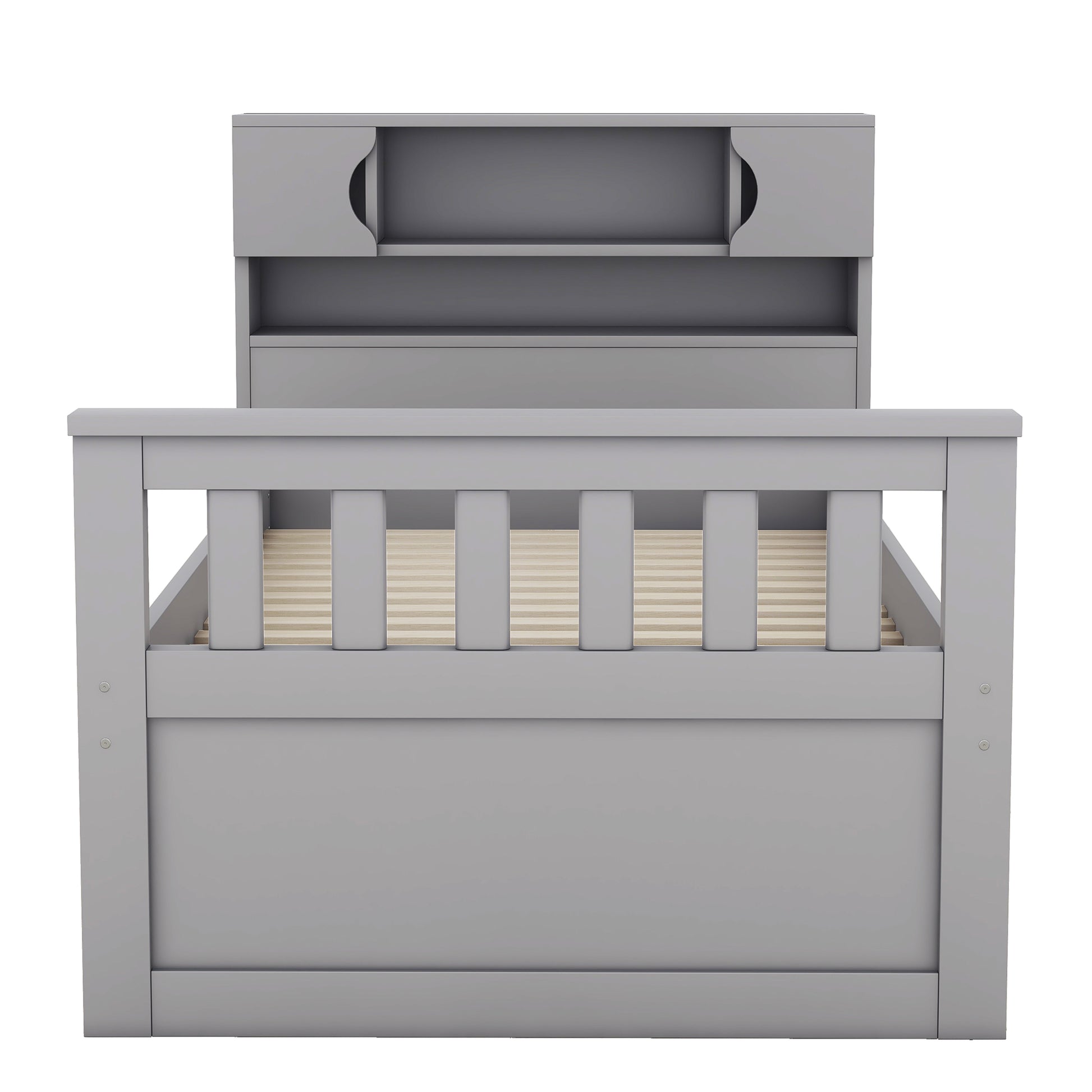 Twin Size Captain Platform Bed Frame With Storage Bookcases And Shelves,Four Drawers, Gray Twin Gray Solid Wood Mdf