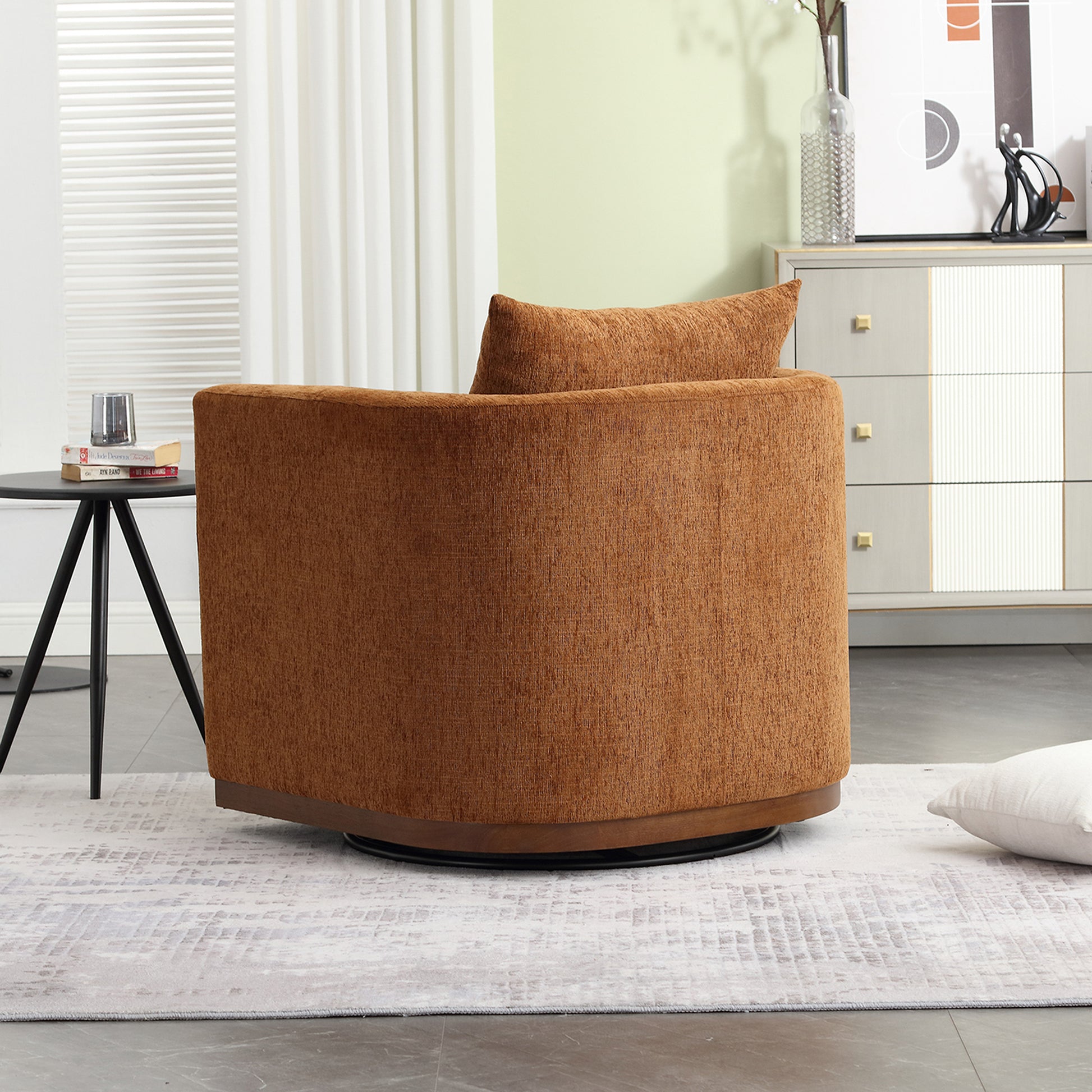 Coolmore Swivel Barrel Chair, Comfy Round Accent Sofa Chair For Living Room, 360 Degree Swivel Barrel Club Chair, Leisure Arm Chair For Nursery, Hotel, Bedroom, Office, Lounge Brown Chenille Brown Primary Living Space Foam Chenille