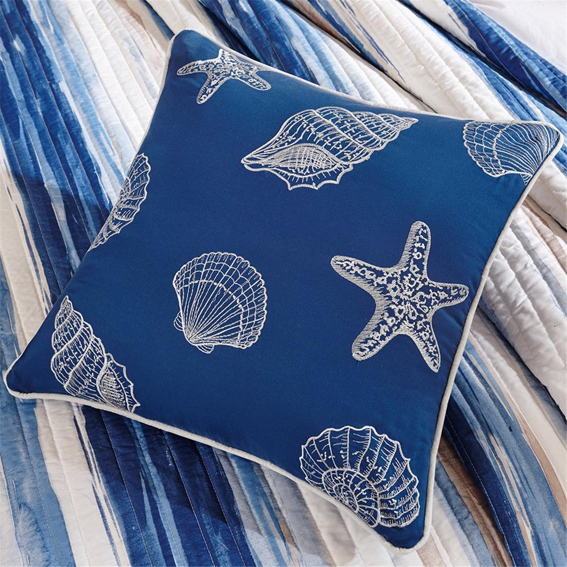 6 Piece Printed Quilt Set With Throw Pillows Blue Full Queen Full Blue Cotton