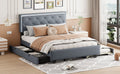 Queen Size Velvet Storage Platform Bed, With 2 Big Drawers, Twin Xl Size Trundle And Led Light, Gray Gray Velvet