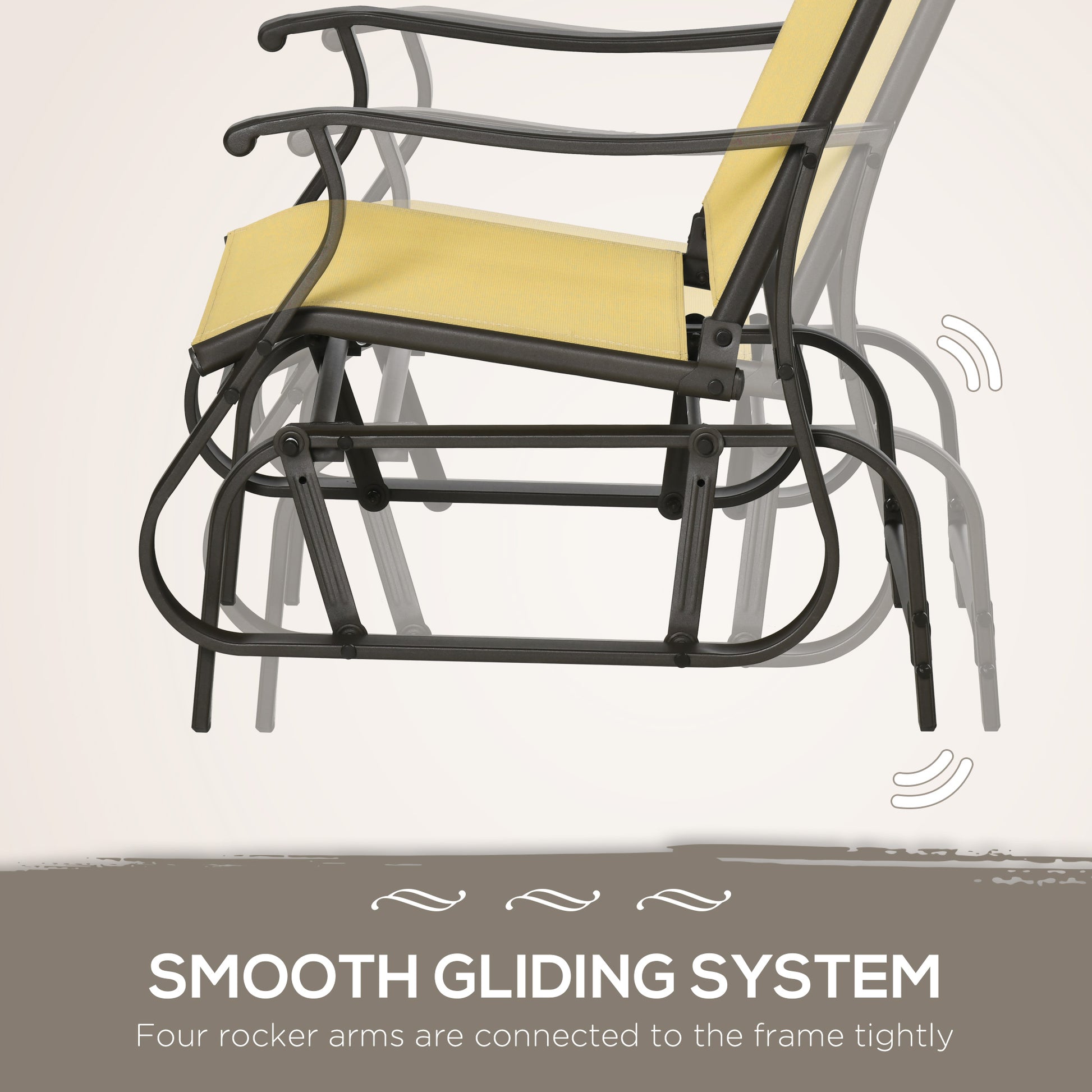 Outsunny 3 Piece Outdoor Gliders Set Bistro Set With Steel Frame, Tempered Glass Top Table For Patio, Garden, Backyard, Lawn, Beige Beige Fabric Metal