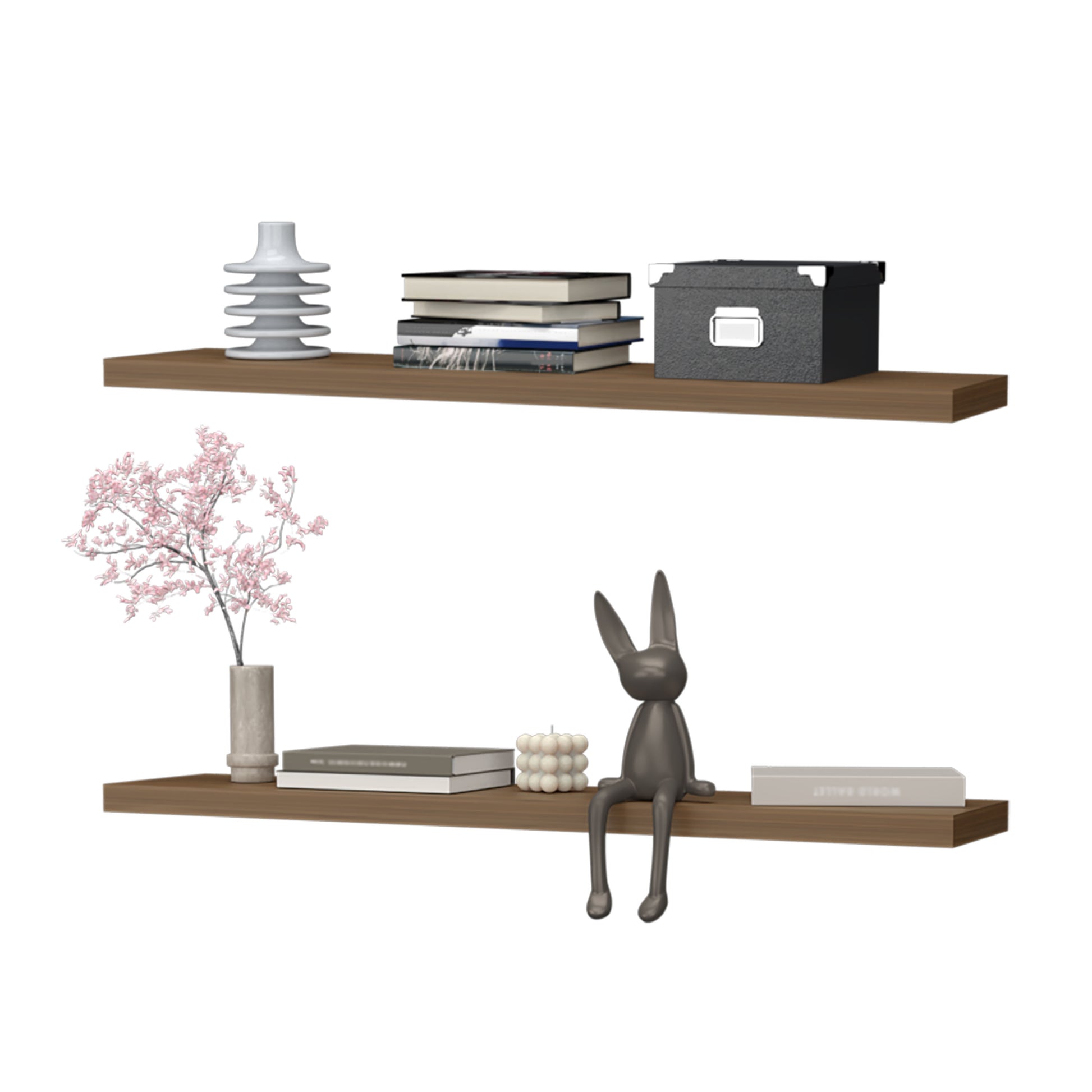 Greer Floating Shelf In Melamine X2,Mahogany Gales Mahogany Primary Living Space Modern Pine Particle Board Melamine