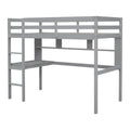 Twin Size Loft Bed With Desk And Shelves, Safety Guardrail And Ladder,Grey Twin Grey Pine