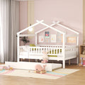 Full Size Wooden House Bed With Twin Size Trundle, White Full White Solid Wood Mdf