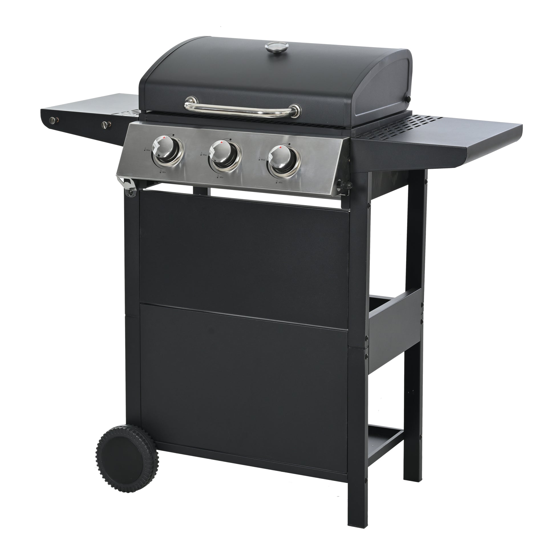 Propane Gas Grill 4 Burner Barbecue Grill, Stainless Steel 34,000 Btu Patio Garden Barbecue Grill With Two Shelves, Lid, Wheels And Bottle Opener Black Iron