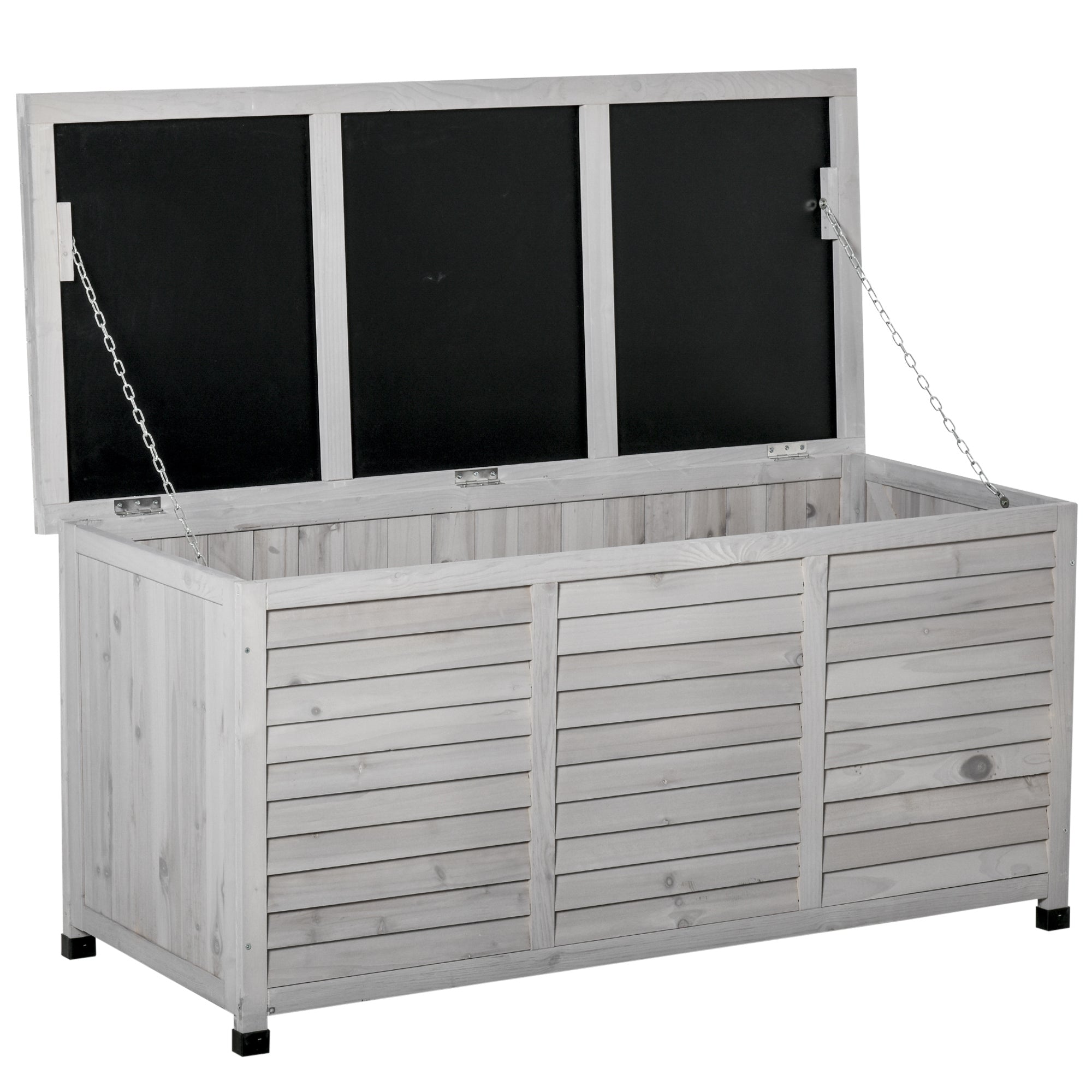 Outsunny 75 Gallon Wooden Deck Box, Outdoor Storage Container With Aerating Gap & Weather Fighting Finish, Grey Grey Wood