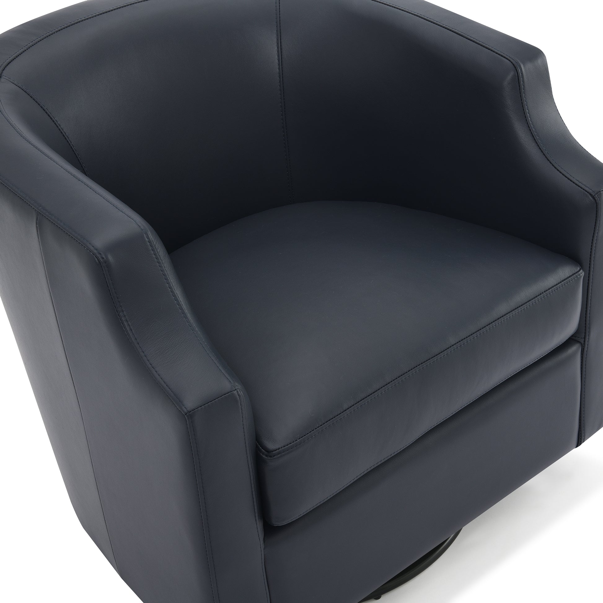 Emmett Midnight Blue Top Grain Leather Swivel Glider Barrel Chair Blue Foam Leather