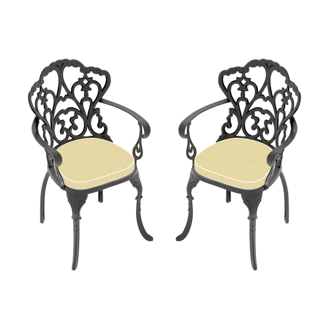 Cast Aluminum Patio Dining Chair 2Pcs With Black Frame And Cushions In Random Colors Yes Complete Patio Set Black Rust Resistant Frame Water Resistant Cushion Garden & Outdoor Complete Patio Sets Aluminium