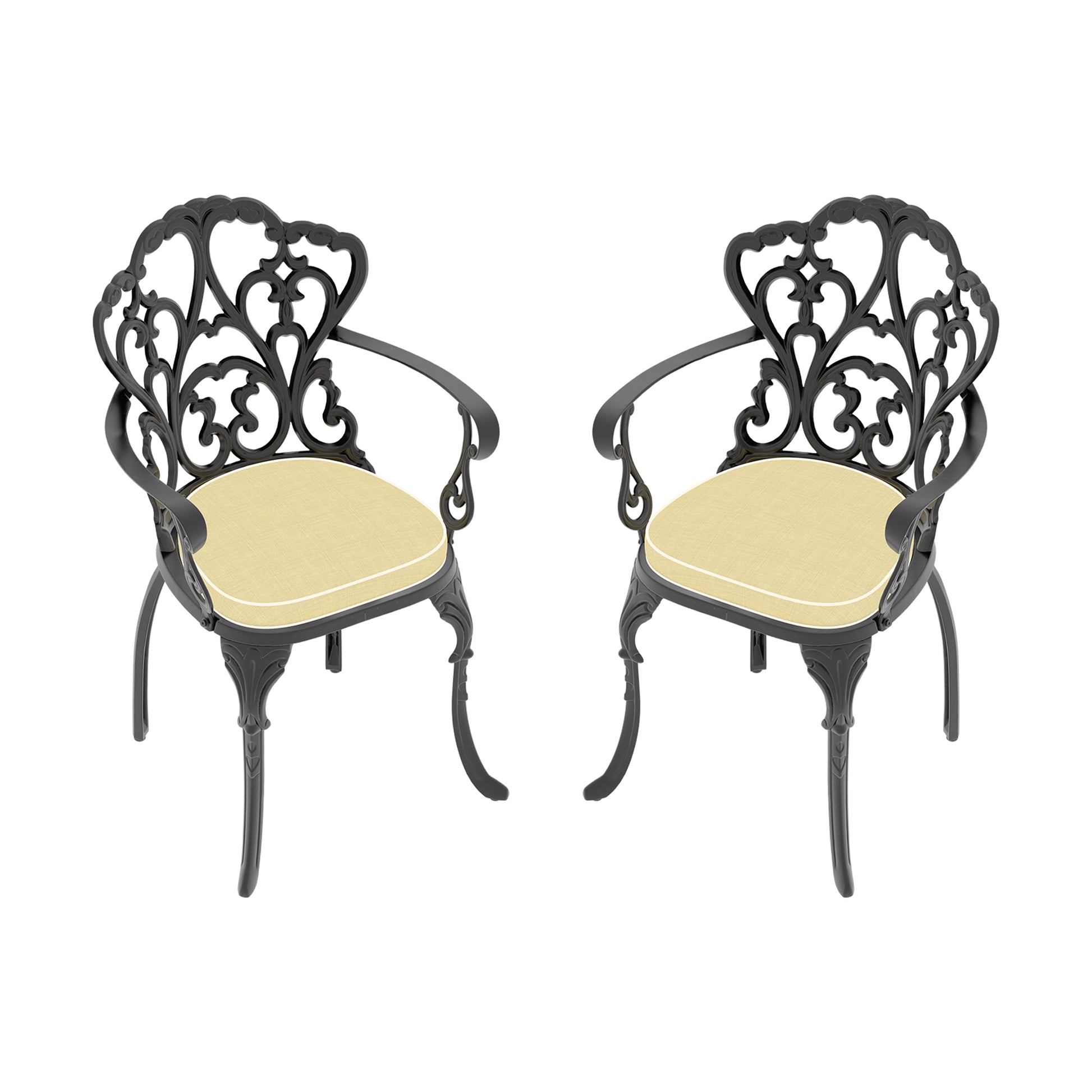 Cast Aluminum Patio Dining Chair 2Pcs With Black Frame And Cushions In Random Colors Yes Complete Patio Set Black Rust Resistant Frame Water Resistant Cushion Garden & Outdoor Complete Patio Sets Aluminium