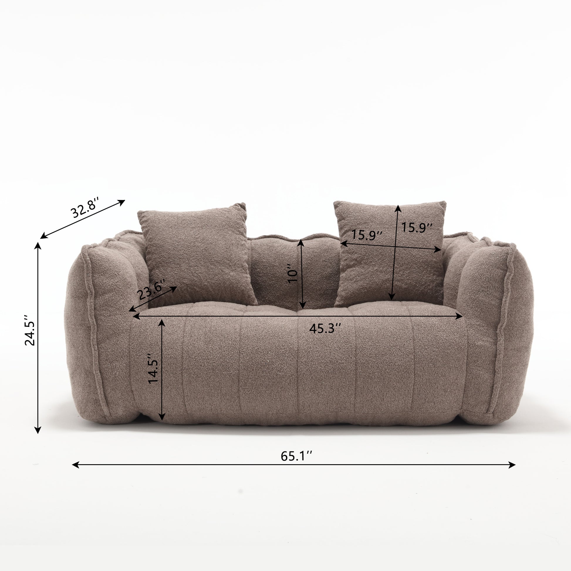Soft Beanbag Chair With High Resilience Foam Core For Two People. The Comfortable Square Recliner Sofa Is Ideal For Family Members And Friends Engaged In Games, Reading, Watching Tv Brown Chenille