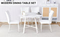 Table And Chair Set, Mdf Desktop, White Metal Table Legs, Stable And Beautiful, Suitable For Most Styles Of Home. Modern Simple Dining Table, Comfortable Seating. White Seats 4 Mdf