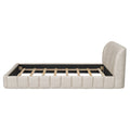 Queen Size Upholstered Platform Bed With Thick Fabric, Polyester, Beige Queen Beige Polyester