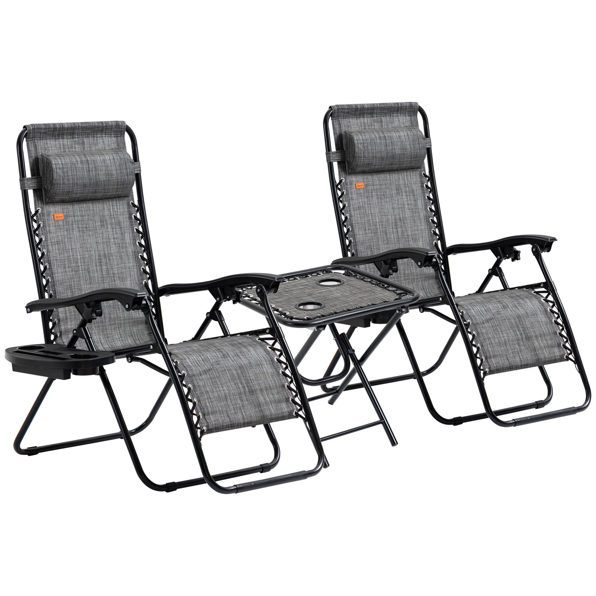 Outsunny Zero Gravity Chair Set With Side Table, Folding Reclining Chair With Cupholders & Pillows, Adjustable Lounge Chair For Pool, Backyard, Lawn, Beach, Gray Grey Steel