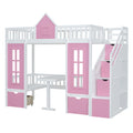 Twin Over Twin Bunk Bed With Changeable Table, Bunk Bed Turn Into Upper Bed And Down Desk Pink Twin Pink Solid Wood