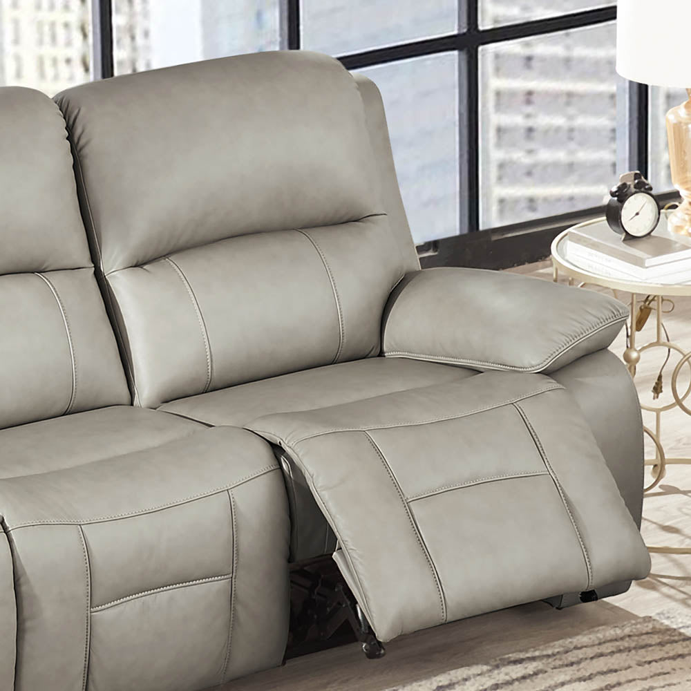 Westminster Power Headrest Zero Gravity Reclining Sofa Stone Gray Memory Foam Genuine Leather 3 Seat