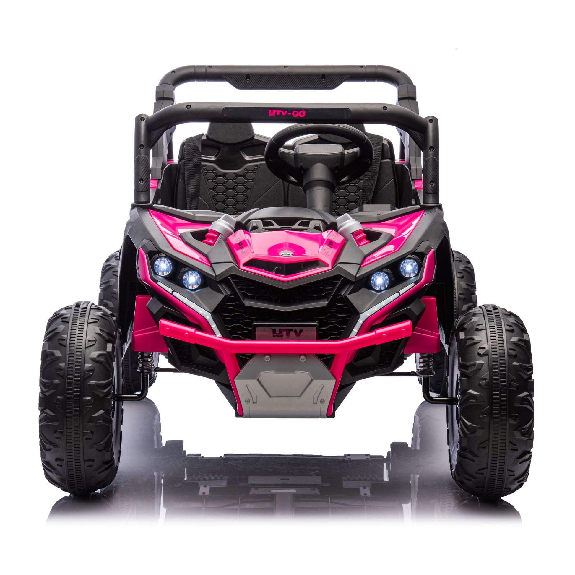 24V Two Seater Kids Ride On Utv W Parents Remote Control,Four Wheel Suspension,Slow Start,Large Wheel Design,Anti Collision Bar,Storage Space,Music,Usb,Bluetooth,Volume Control,Led Lights For Kids 3 . Pink 100 149 Lbs Polypropylene