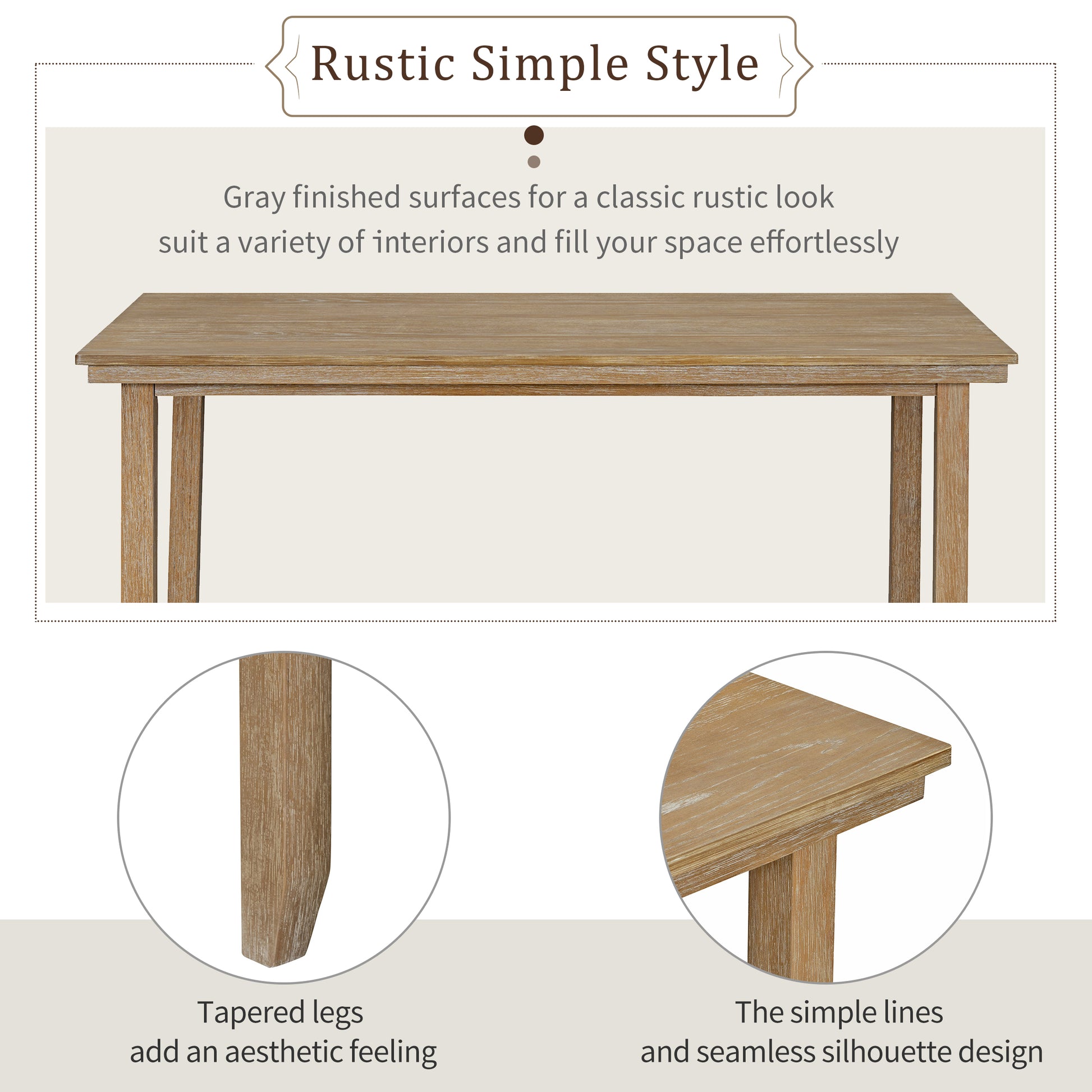 Dining Room Table And Chairs With Bench, Rustic Wood Dining Set, Set Of 6 Natural Wood Wash Natural Wood Wash Solid Wood