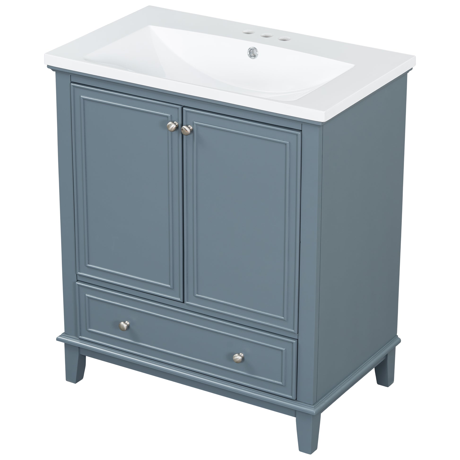 30" Bathroom Vanity With Sink Combo, Multi Functional Bathroom Cabinet With Doors And Drawer, Solid Frame And Mdf Board, Blue Blue Solid Wood Mdf