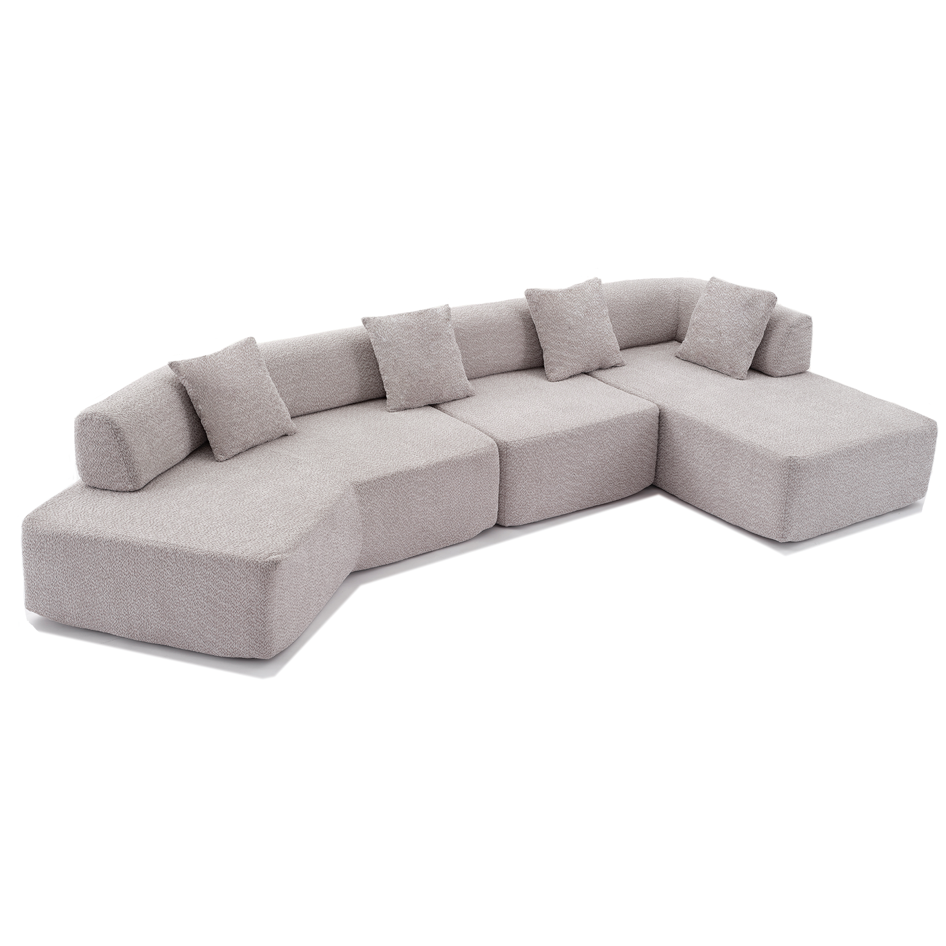 Arrived Modern Minimalist 140" L Shape Couch ,No Assembly Required,Boucle,Modular Sofa ,Couch With Chaise,Free Combination Foam Filled Sofa, 4 Seats, Gray Gray Polyester Primary Living Space Soft Modern Foam Polyester 4 Seat
