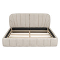 Queen Size Upholstered Platform Bed With Thick Fabric, Polyester, Beige Queen Beige Polyester